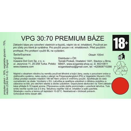 Inawera VPG Premium 30:70 báze 3mg/ml - 5x10ml