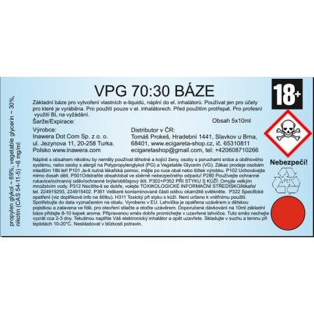 Inawera VPG 70:30 báze 18mg/ml - 5x10ml